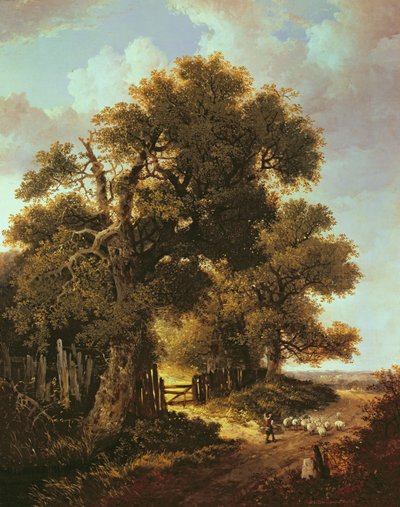 Landscape with young shepherd boy by Benjamin Williams Leader